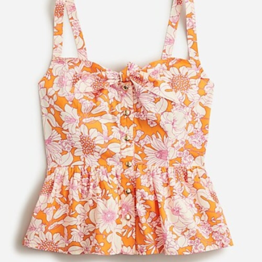 JCrew Tie-front button-up peplum top in floral cotton poplin